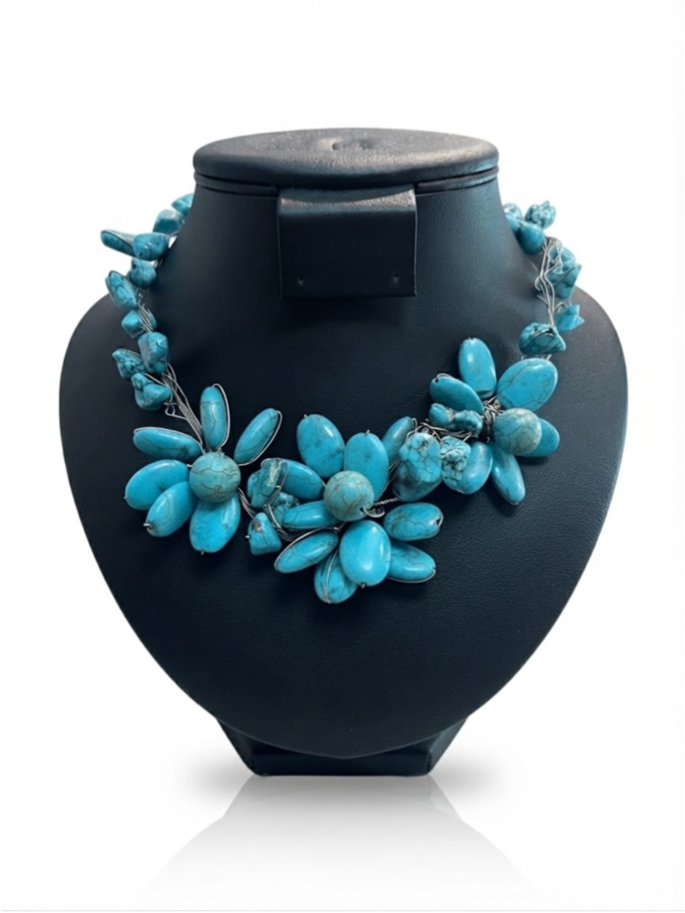 Women's handmade Turquoise colored stone Statement choker 12”